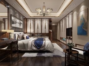 新中式卧室空间3D模型