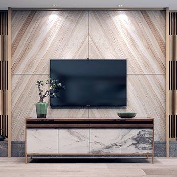 新中式电视柜背景墙组合3D模型