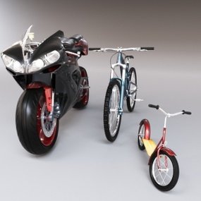 现代摩托车自行车组合3D模型