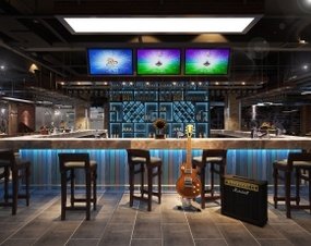 工业风餐厅酒吧台组合3D模型
