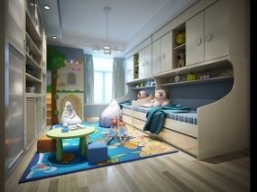 现代儿童卧室书柜休闲沙发组合3D模型