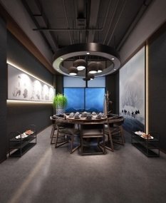 新中式火锅店餐厅包厢3D模型