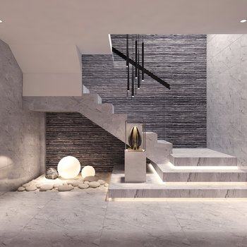 新中式地下室楼梯间3D模型