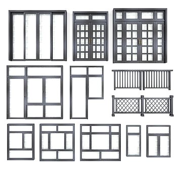 现代铝合金门窗组合3D模型