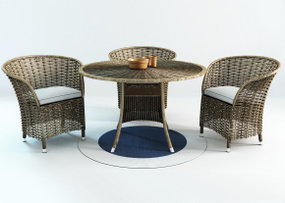 现代藤编户外休闲椅茶几组合3D模型