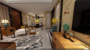 新中式客厅3D全景模型