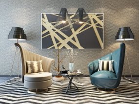 现代时尚简约沙发椅背景墙吊灯茶几组合3D模型