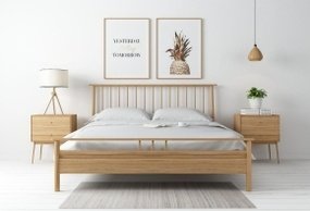 现代实木双人床床头柜台灯组合3D模型