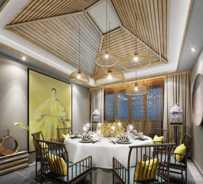 新中式餐厅包间3D模型