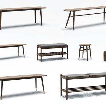 现代长凳板凳组合3D模型