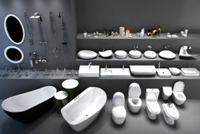 现代台盆马桶花洒镜子浴缸组合3D模型
