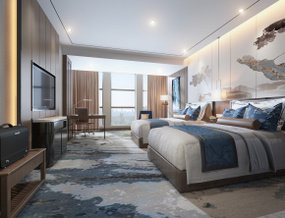 新中式酒店客房双人房3D模型