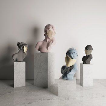 简欧轻奢女神面具雕塑3D模型