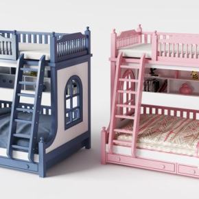 现代儿童高低床双层床组合3D模型