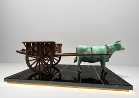 现代博物馆展品牛拉车3D模型