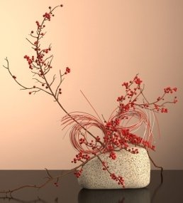 现代石头红豆枝摆件组合3D模型