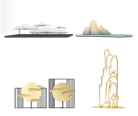 新中式假山摆件组合3D模型