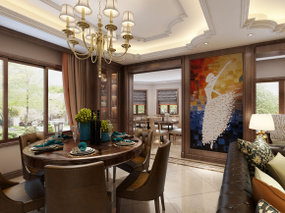 美式复式客厅餐厅3D模型
