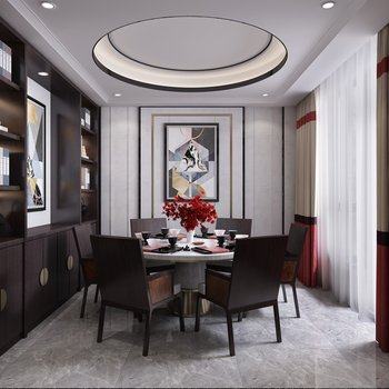 新中式餐厅厨房3D模型