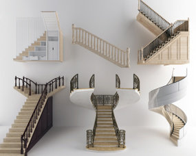 欧式实木旋转楼梯组合3D模型
