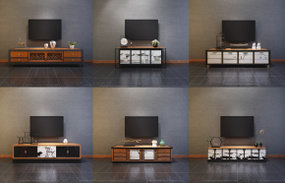 中式禅意实木电视柜电视机摆件组合3D模型
