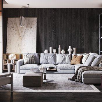 意大利 米洛提 Minotti 现代沙发茶几装饰柜组合3D模型