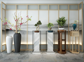新中式花瓶花架盆景组合3D模型