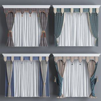 新中式布艺窗帘组合3D模型