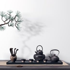 新中式禅意茶具组合3D模型
