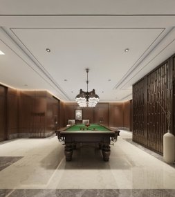 新中式办公休闲区台球室3D模型