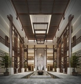 中式酒店大堂3D模型