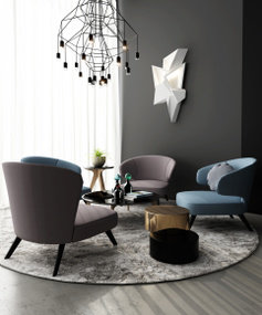北欧布艺休闲沙发椅茶几吊灯组合3D模型