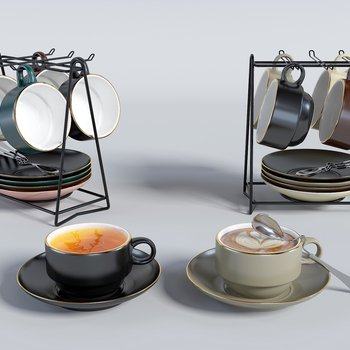 欧式茶杯咖啡杯套装组合3D模型