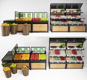 现代超市蔬菜水果货架组合3D模型