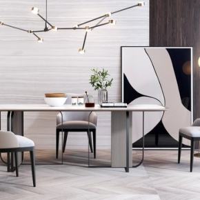 现代轻奢餐桌餐椅组合3D模型