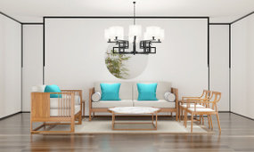新中式实木沙发吊灯组合3D模型