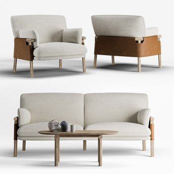 现代布艺双人沙发茶几组合3D模型