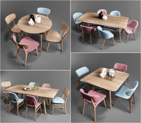 北欧实木餐桌椅组合3D模型