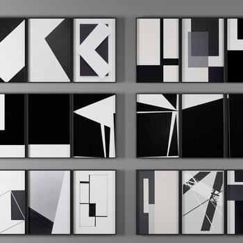 现代黑白抽象装饰画3D模型