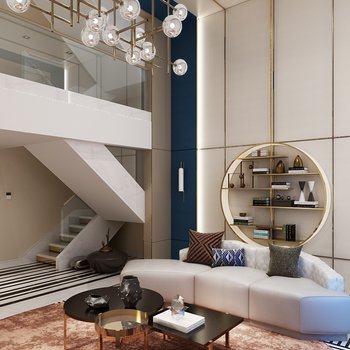 上海 300m² 叠墅现代海派时尚挑高客厅3D模型