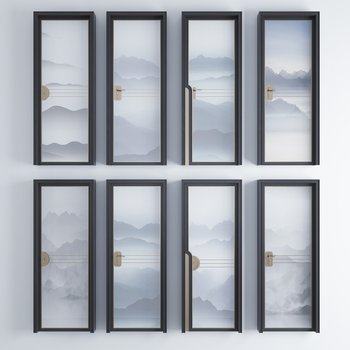 新中式玻璃门组合3D模型