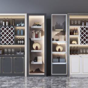 新中式实木酒柜装饰柜组合3D模型