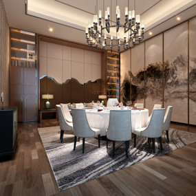 新中式酒楼餐厅包间3d模型