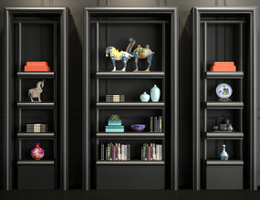 新中式书柜书籍饰品摆件组合3D模型