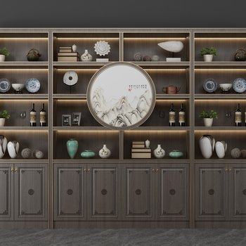 新中式实木酒柜3D模型