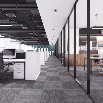 现代办公区敞开区办公室3D模型