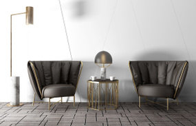 现代皮革休闲沙发茶几台灯落地灯组合3D模型