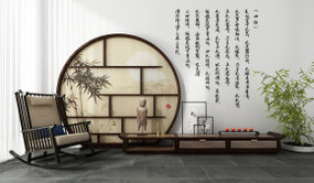 新中式端景柜单椅组合3d模型
