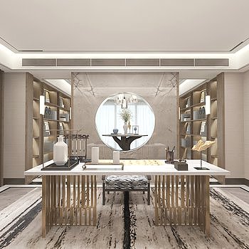 布鲁盟设计294m²别墅新中式书房3D模型