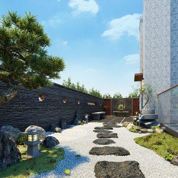 新中式枯山水庭院3D模型